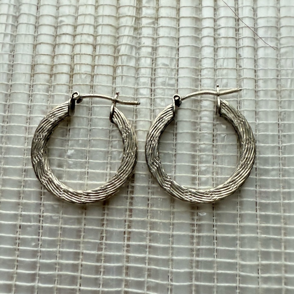 Sterling Silver Textured Hoop Earrings